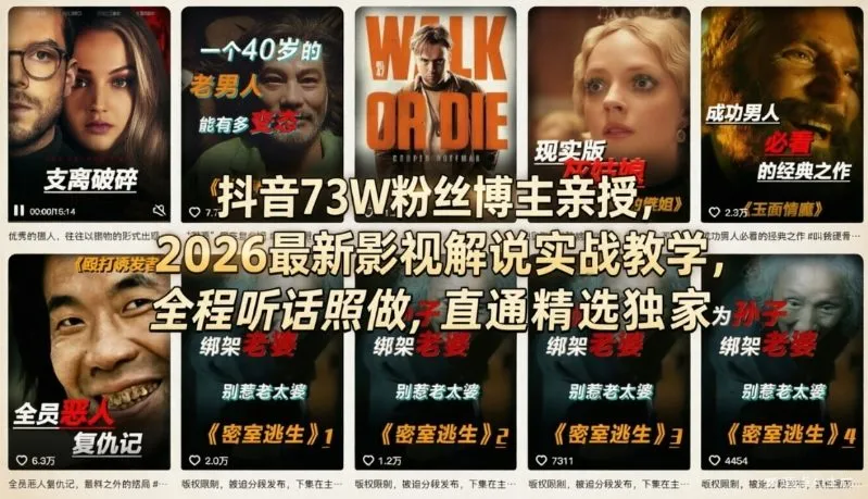 【精】抖音73W粉丝博主亲授,2026最新影视解说实战教学,全程听话照做,直通精选独家 【精】抖音73W粉丝博主亲授,2026最新影视解说实战教学,全程听话照做,直通精选独家