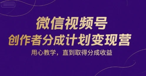 【精】微信视频号创作者分成计划变现营，用心教学，直到取得分成收益