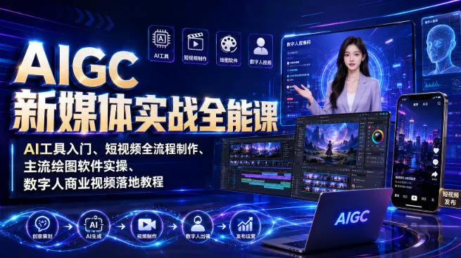【精】AIGC新媒体实战全能课|AI工具入门、短视频全流程制作、主流绘图软件实操、数字人商业视频落地教程 【精】AIGC新媒体实战全能课|AI工具入门、短视频全流程制作、主流绘图软件实操、数字人商业视频落地教程