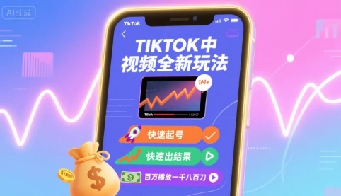 【精】Tiktok中视频全新玩法，快速起号，快速出结果，百万播放一千八百刀