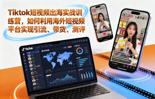 【精】Tiktok短视频出海实战训练营，如何利用海外短视频平台实现引流、带货、测评