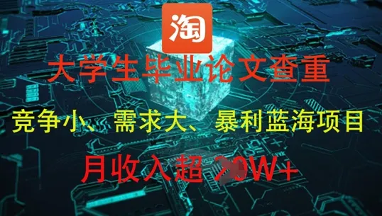 大学生毕业论文查重，暴利蓝海项目，月收入过1W+