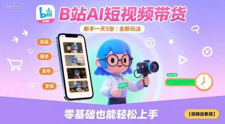 B站AI短视频带货,新手一天5张,全新玩法【保姆级教程】 B站AI短视频带货,新手一天5张,全新玩法【保姆级教程】