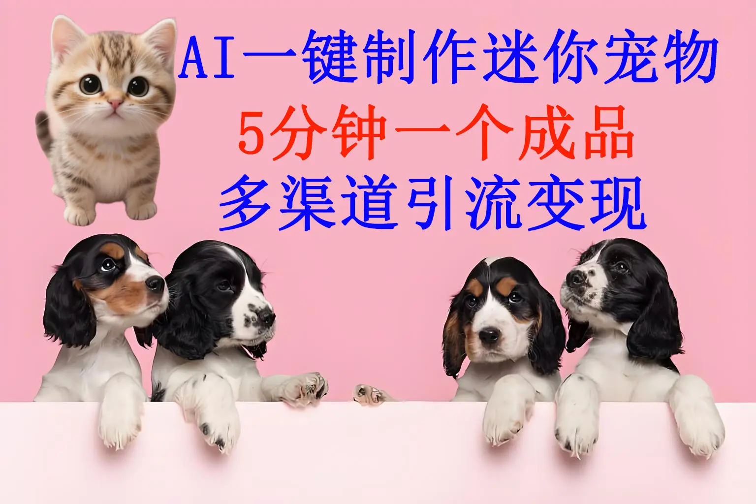 AI一件制作迷你宠物，5分钟一个成品，多渠道引流变现