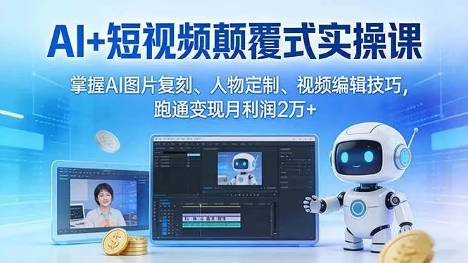 【精】AI+短视频颠覆式实操课：掌握AI图片复刻、人物定制、视频编辑技巧，跑通变现月利润2万+