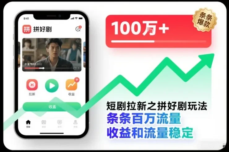 短剧拉新之拼好剧玩法，条条百万流量，收益和流量稳定