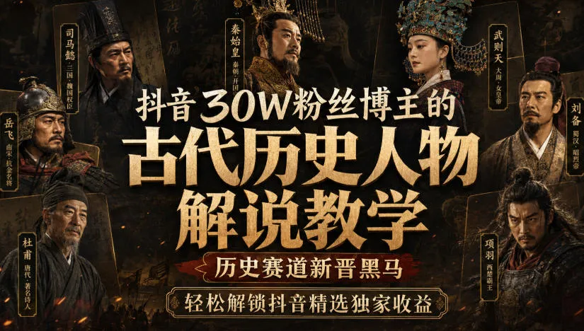 【精】抖音30W粉丝博主的古代历史人物解说教学,历史赛道新晋黑马,轻松解锁抖音精选独家收益 【精】抖音30W粉丝博主的古代历史人物解说教学,历史赛道新晋黑马,轻松解锁抖音精选独家收益