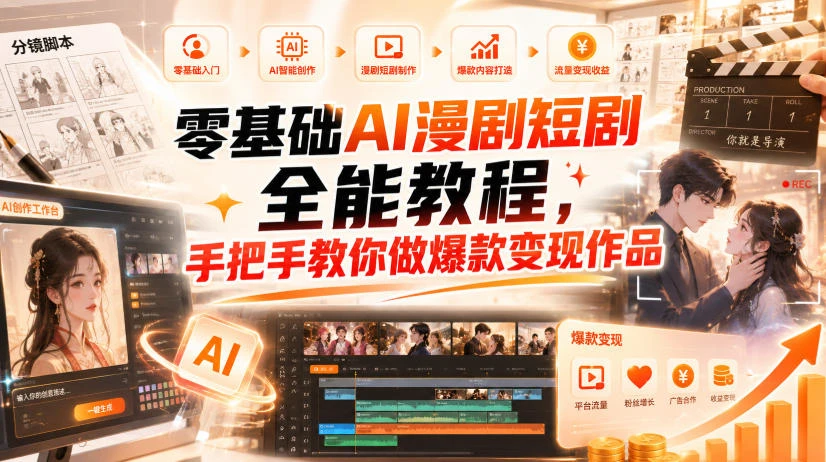 【精】零基础AI漫剧短剧全能教程,从AI智能体搭建、文案脚本分镜、多平台AI生视频、剪映精修,覆盖全题材创作,手把手教你做爆款变现作品