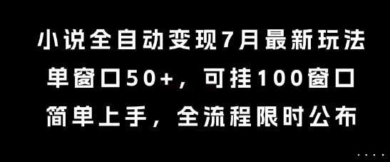 小说全自动变现7月玩法，单窗口50+，可挂100窗口，简单上手，全流程限时公布【揭秘】