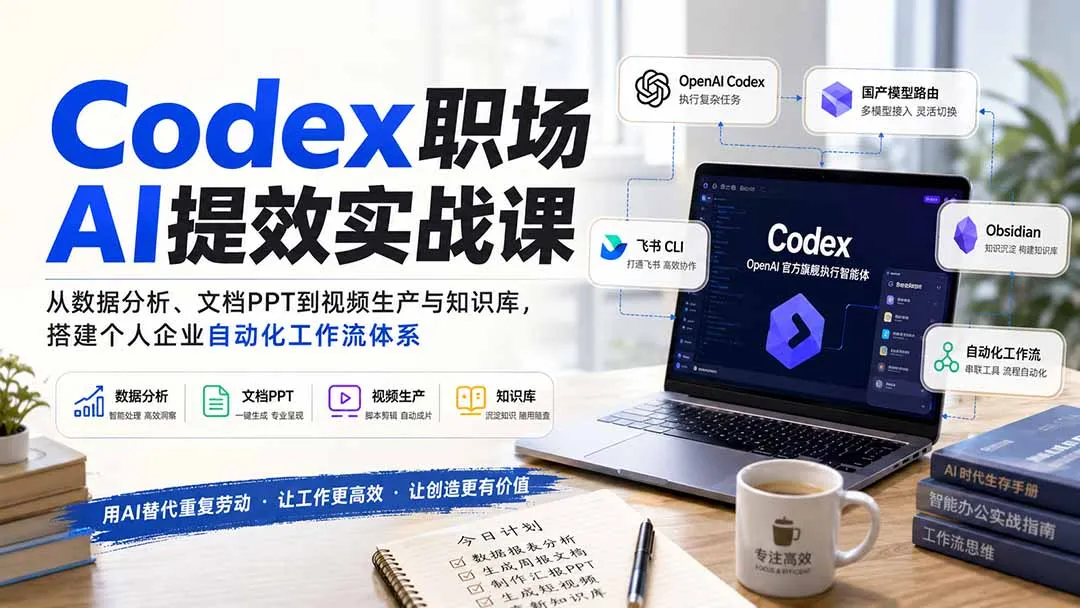 【精】Codex职场AI提效实战课:从数据分析、文档PPT到视频生产与知识库,搭建个人企业自动化工作流体系 【精】Codex职场AI提效实战课:从数据分析、文档PPT到视频生产与知识库,搭建个人企业自动化工作流体系