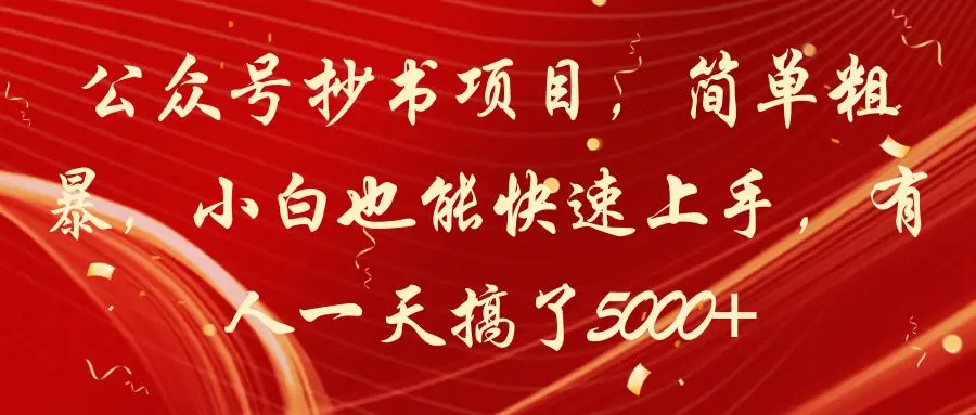 公众号抄书项目，简单粗暴，小白也能快速上手，有人一天搞了5000+