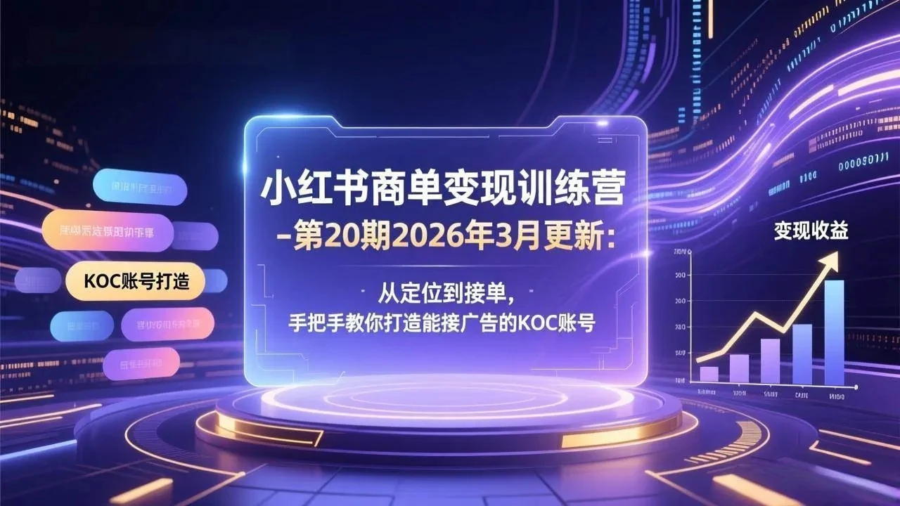 【精】小红书商单变现训练营-第20期26年3月更新：从定位到接单，手把手教你打造能接广告的KOC账号