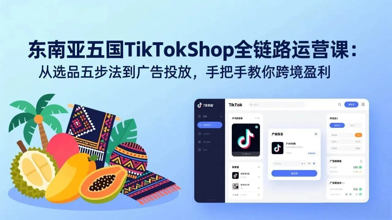 【精】东南亚五国TikTok Shop全链路运营课：从选品五步法到广告投放，手把手教你跨境盈利