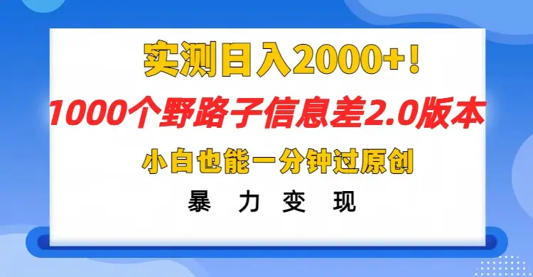 抖音1000个野路子，信息差最新玩法，一分钟过原创，暴力变现月赚1W+