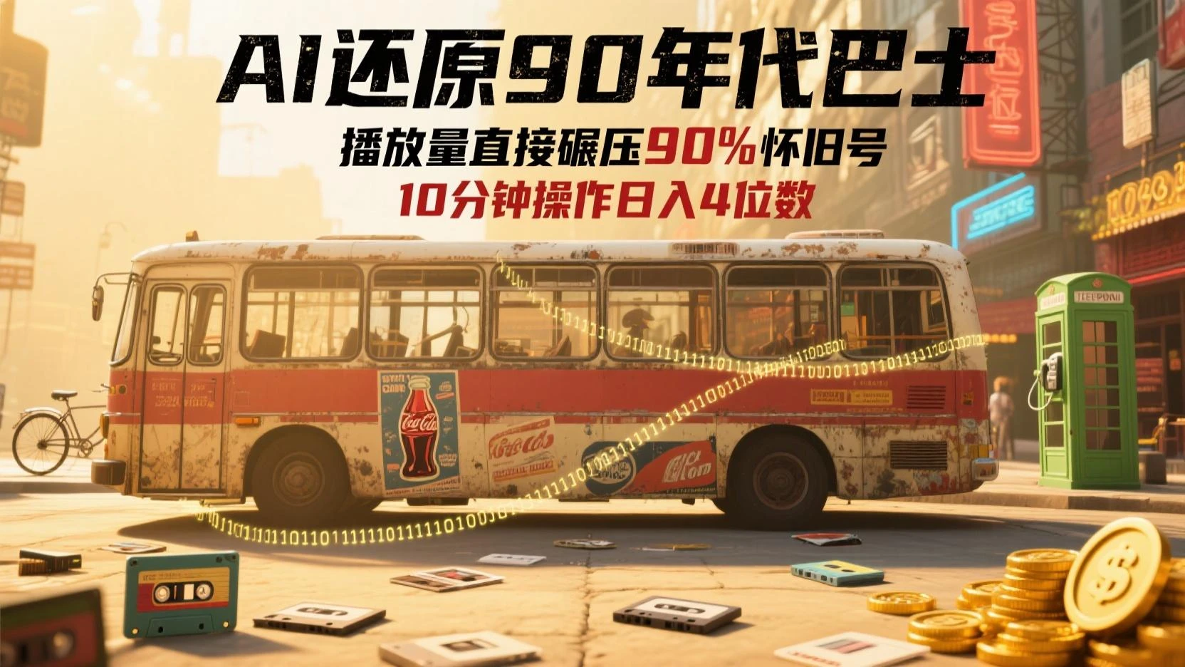 怀旧赛道新玩法，AI还原90年代巴士，播放量碾压90%怀旧号，单日变现1000+