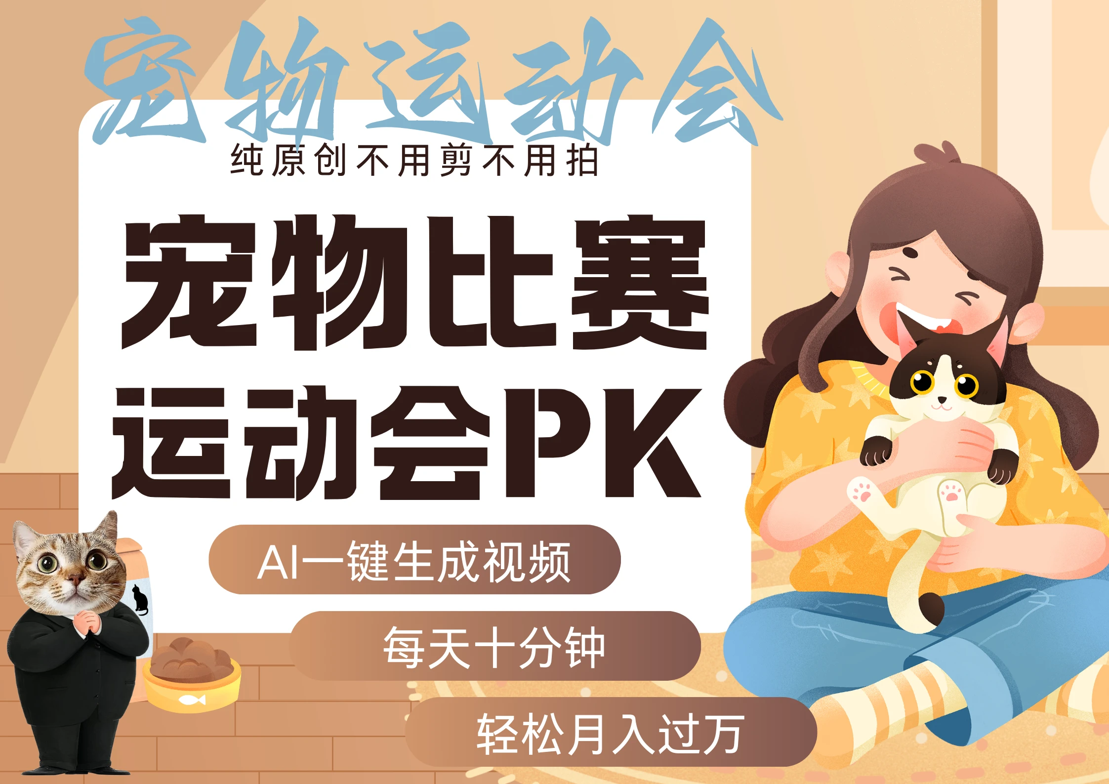 【精】AI萌宠运动员跳水 射击 篮球 足球比赛 每天十分钟 附详细提示词文案库 创作者分成 月入5W+