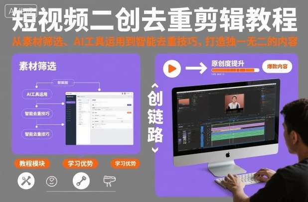 【精】短视频二创去重剪辑教程,从素材筛选、AI工具运用到智能去重技巧,打造独一无二的内容 【精】短视频二创去重剪辑教程,从素材筛选、AI工具运用到智能去重技巧,打造独一无二的内容