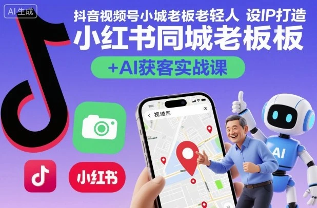 【精】抖音视频号小红书同城老板轻人设IP打造+AI获客实战课，人设打造-算法拆解-拍摄剪辑-内容运营-AI创作