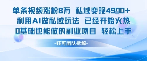 单条视频私域变现4.9k+利用AI做私域玩法 已经开始火热0基础也能做的副业项目轻松上手