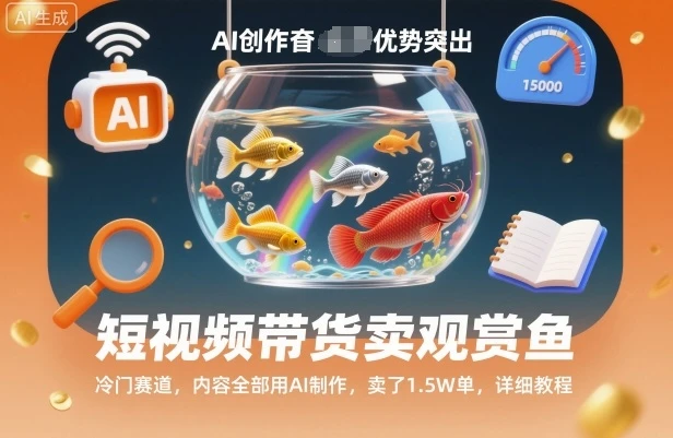 短视频带货卖观赏鱼，冷门赛道，内容全部用AI制作，卖了1.5W单，详细教程
