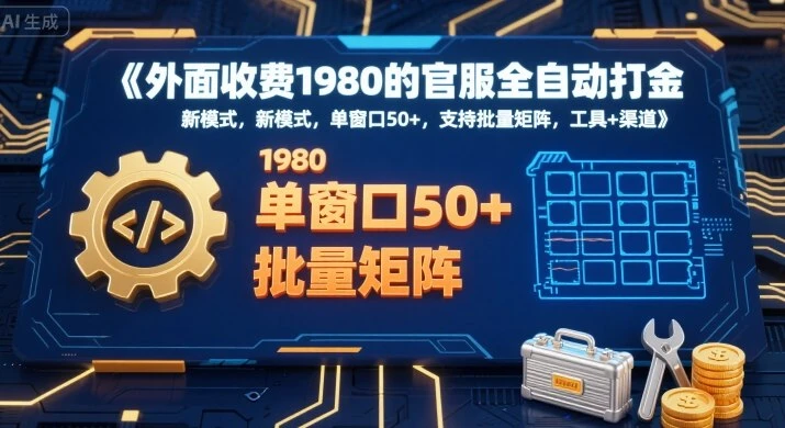 外面收费1980的官服全自动打金，新模式，单窗口50+，支持批量矩阵，工具+渠道【揭秘】