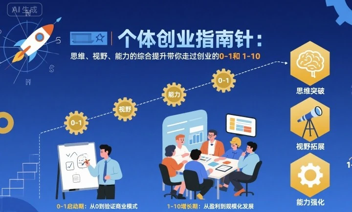 个体创业指南针，思维、视野、能力的综合提升带你走过创业的0-1和1-10【音频】