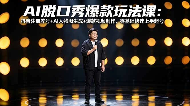 【精】AI脱口秀爆款玩法课：抖音注册养号+AI人物图生成+爆款视频制作，零基础快速上手起号