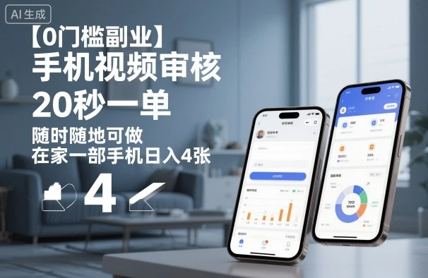 【0门槛副业】手机视频审核，20秒一单，随时随地可做，在家一部手机日入4张【揭秘】