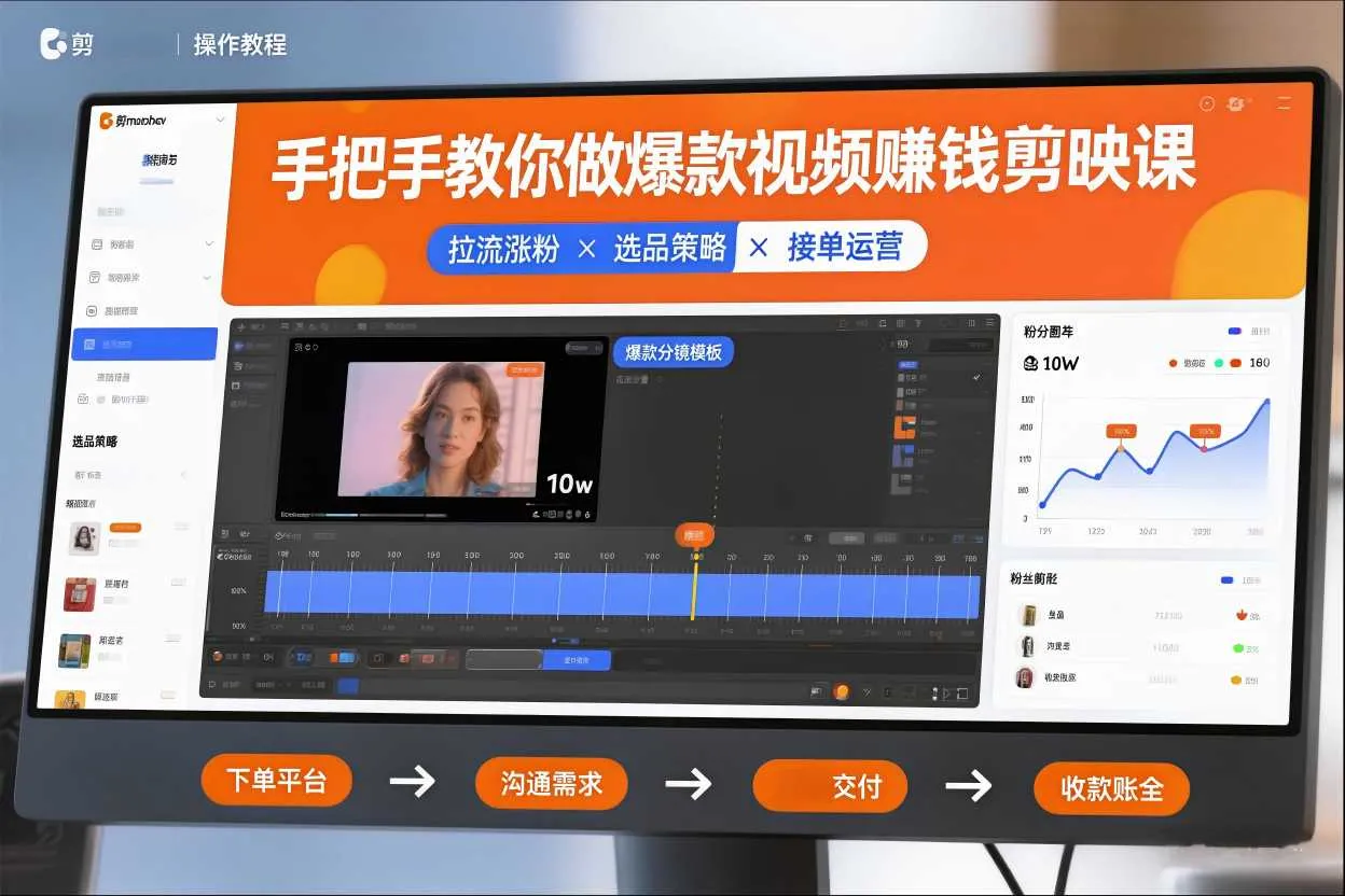 【精】手把手教你做爆款视频赚钱剪映课,手把手教学拉流涨粉、选品策略和接单运营(更新2026) 【精】手把手教你做爆款视频赚钱剪映课,手把手教学拉流涨粉、选品策略和接单运营(更新2026)
