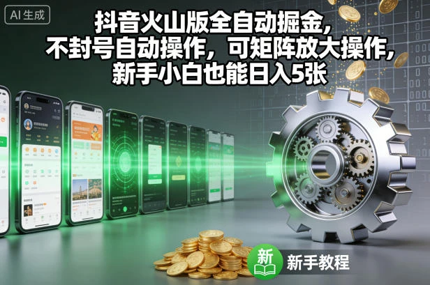抖音火山版全自动掘金，不封号自动操作，可矩阵放大操作，新手小白也能日入5张【揭秘】
