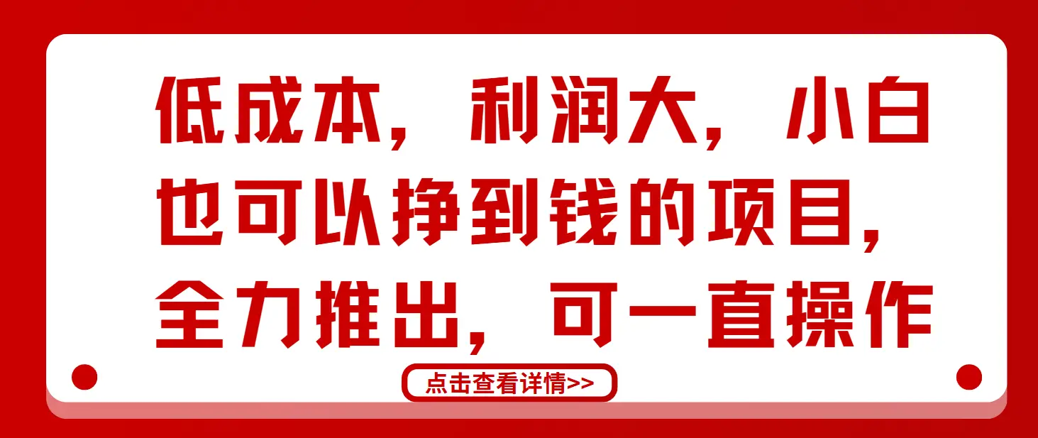 低成本，利润大，小白也可以挣到钱的项目，全力推出，可一直操作