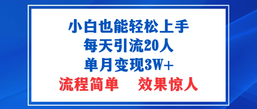 小白也能轻松上手的宝妈项目，每天引流20人，单月变现3W+，流程简单，效果惊人
