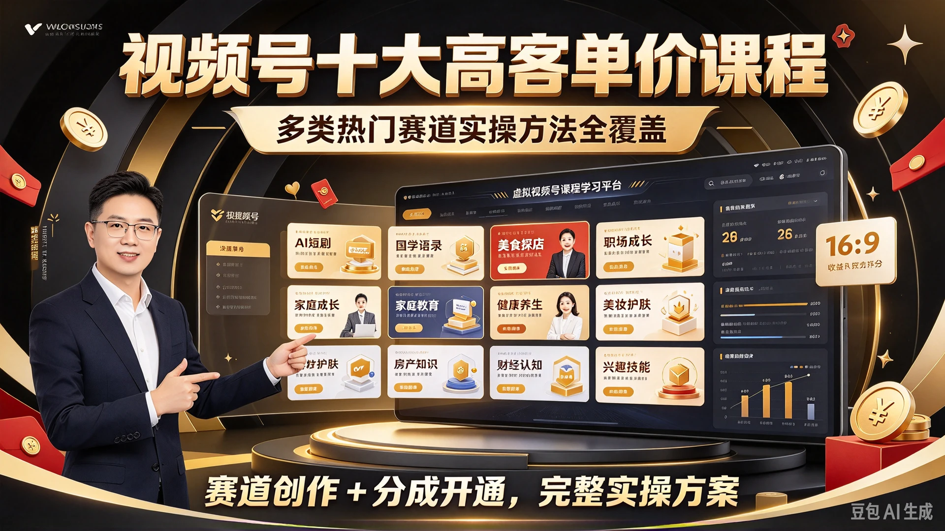 【精】视频号十大高客单价课程，覆盖多类热门赛道实操方法，掌握赛道创作与分成开通的完整实操方案