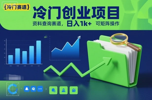 冷门创业项目，资料查询赛道，日入1k+，可矩阵操作